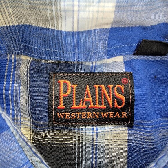 Plains Western Wear Shirt Mens Small‎ Blue Plaid Button Up Pearl Snap Cowboy - Picture 6 of 8